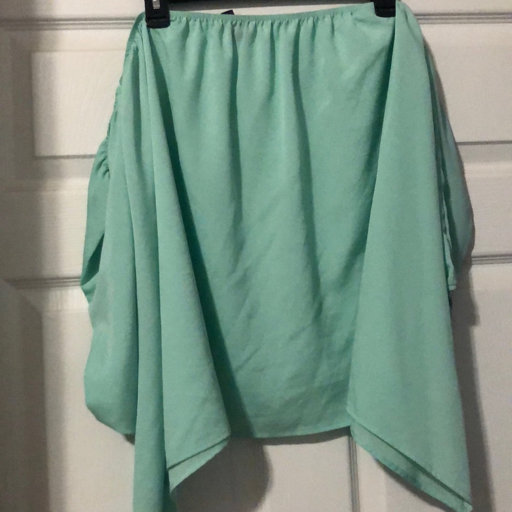 Off shoulder sea foam green shirt